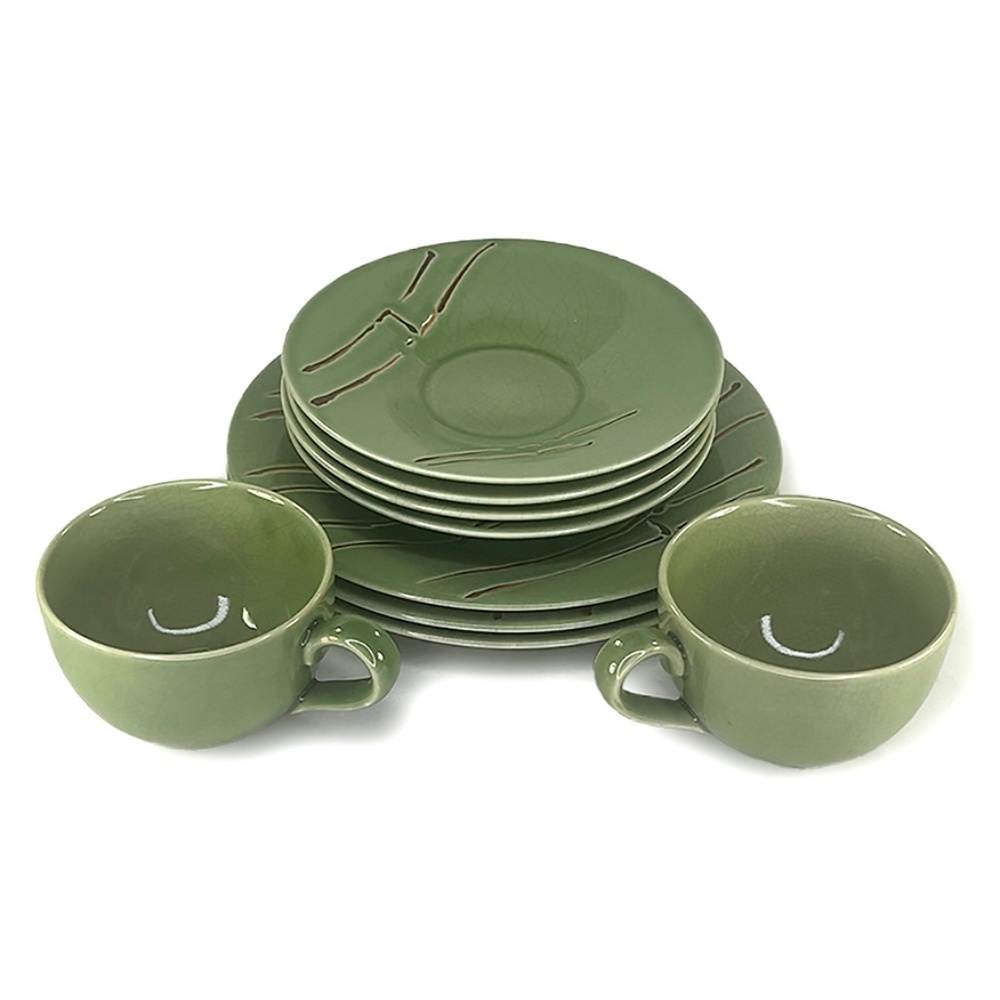 Green Bamboo Plates, Cups & Saucers from Pottery Barn
